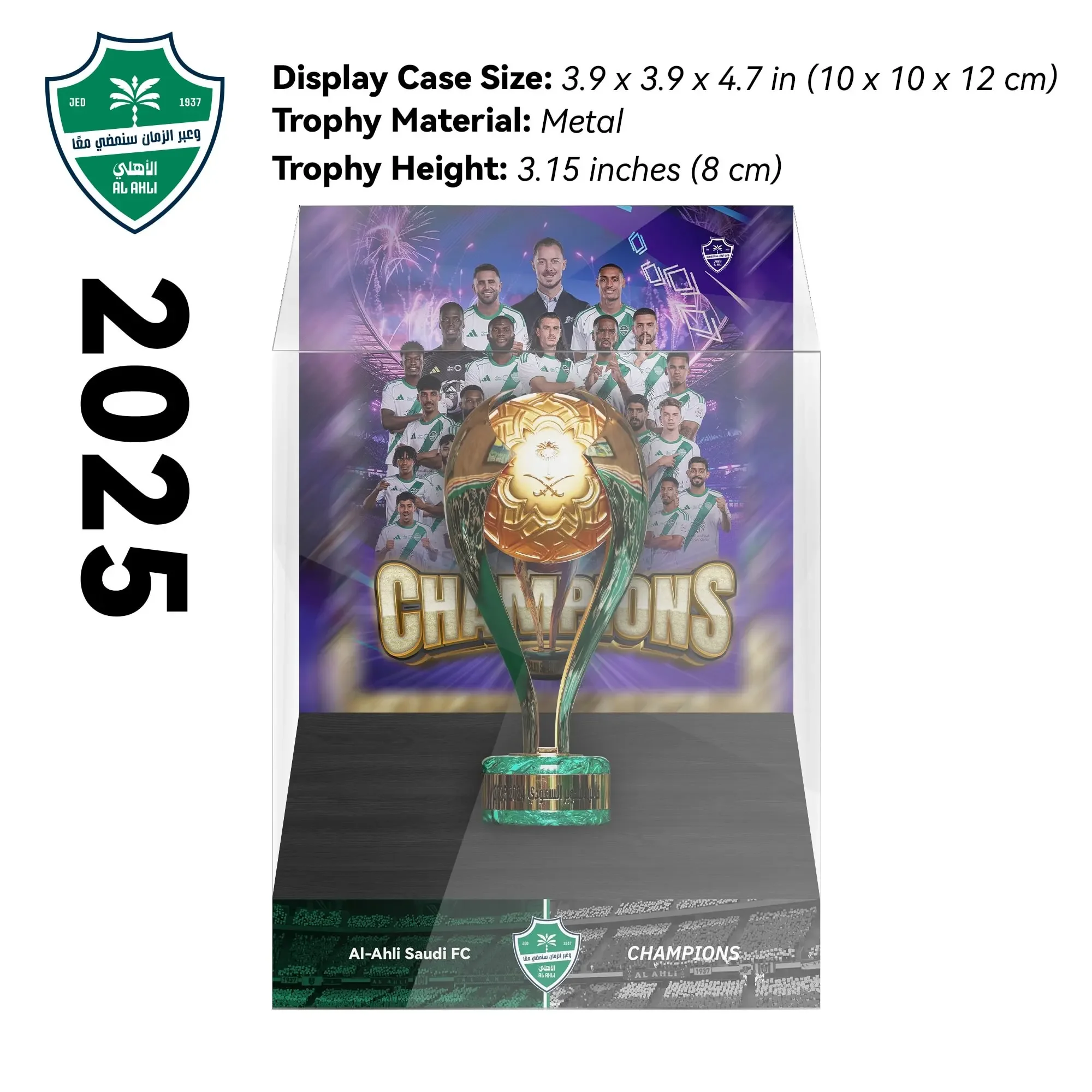 2025 Saudi Super Cup Al Ahli Champions Metal Signature Football Trophy With Display Case
