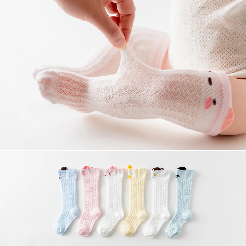 

Baby Girl Knee High Socks Toddlers Long Stockings Breathable Summer Cartoon Newborn Infant Non-Slip Socks 0-3Years