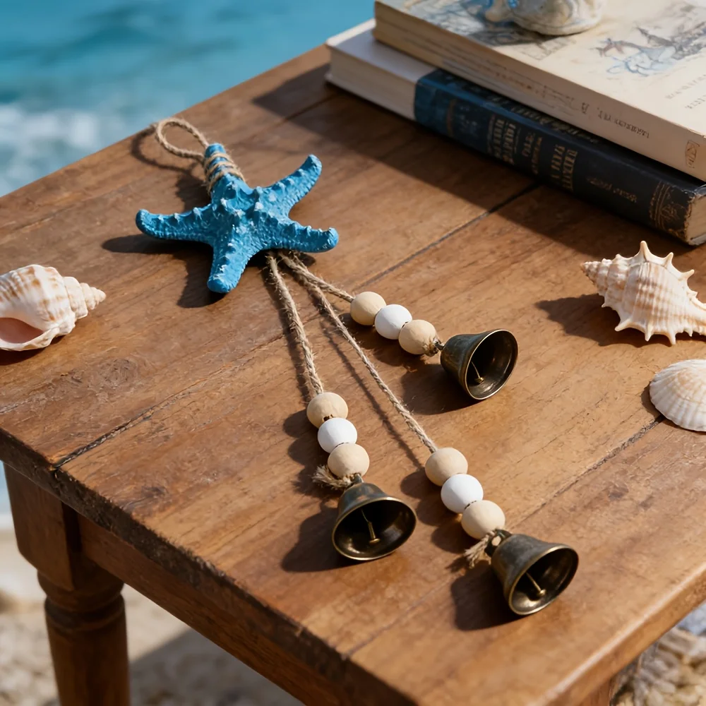 Starfish Wind Chime with Bells Coastal Nautical Beach Decor Resin Windchime for Home Patio Porch Garden Balcony Outdoor Ornament