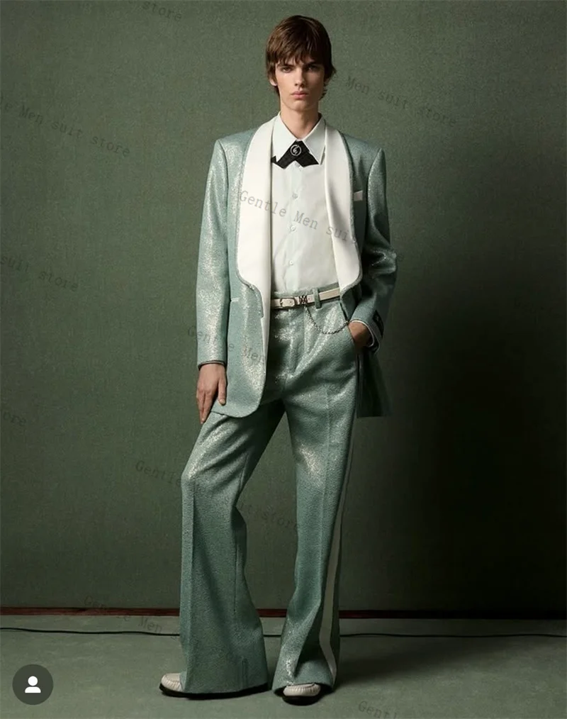

Glitter Luxury Sequins Men Suit Set 2 Pcs Blazer+Pants Trousers Groom Wedding Tuxedo Formal Office Jacket Cotton Coat Customized