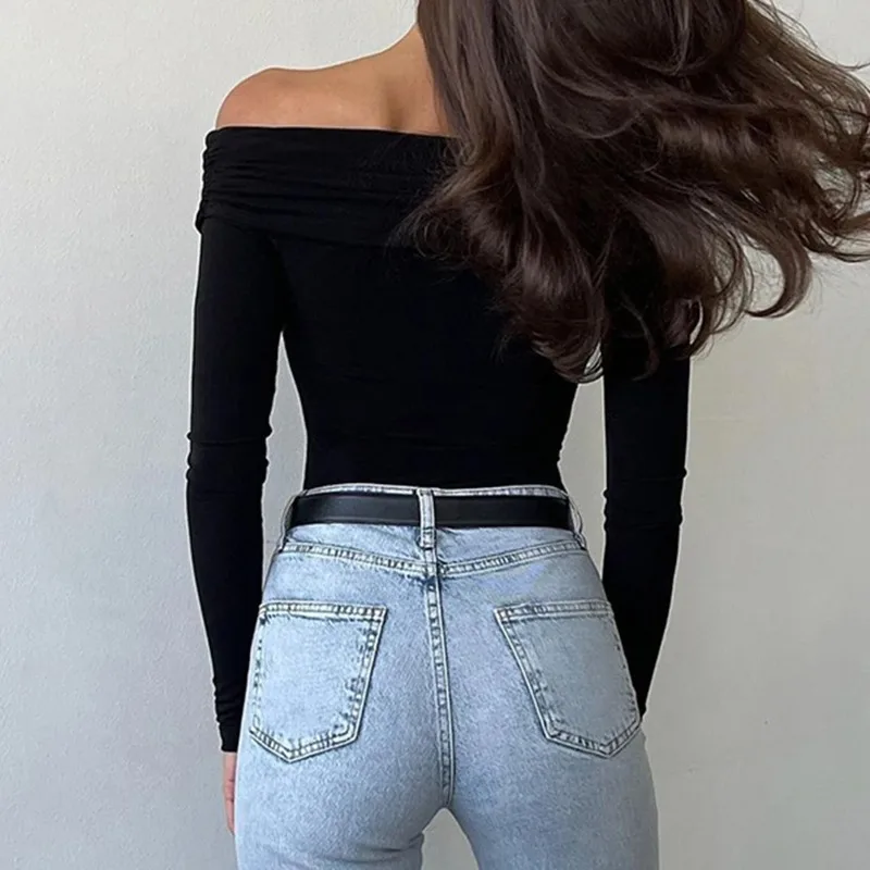 Off Shoulder Shirts Short Shirts Fashion Front Cross Long Sleeve Slim Fit Tops Ladies Clothing Clubwear Female Streetwear NWQ12