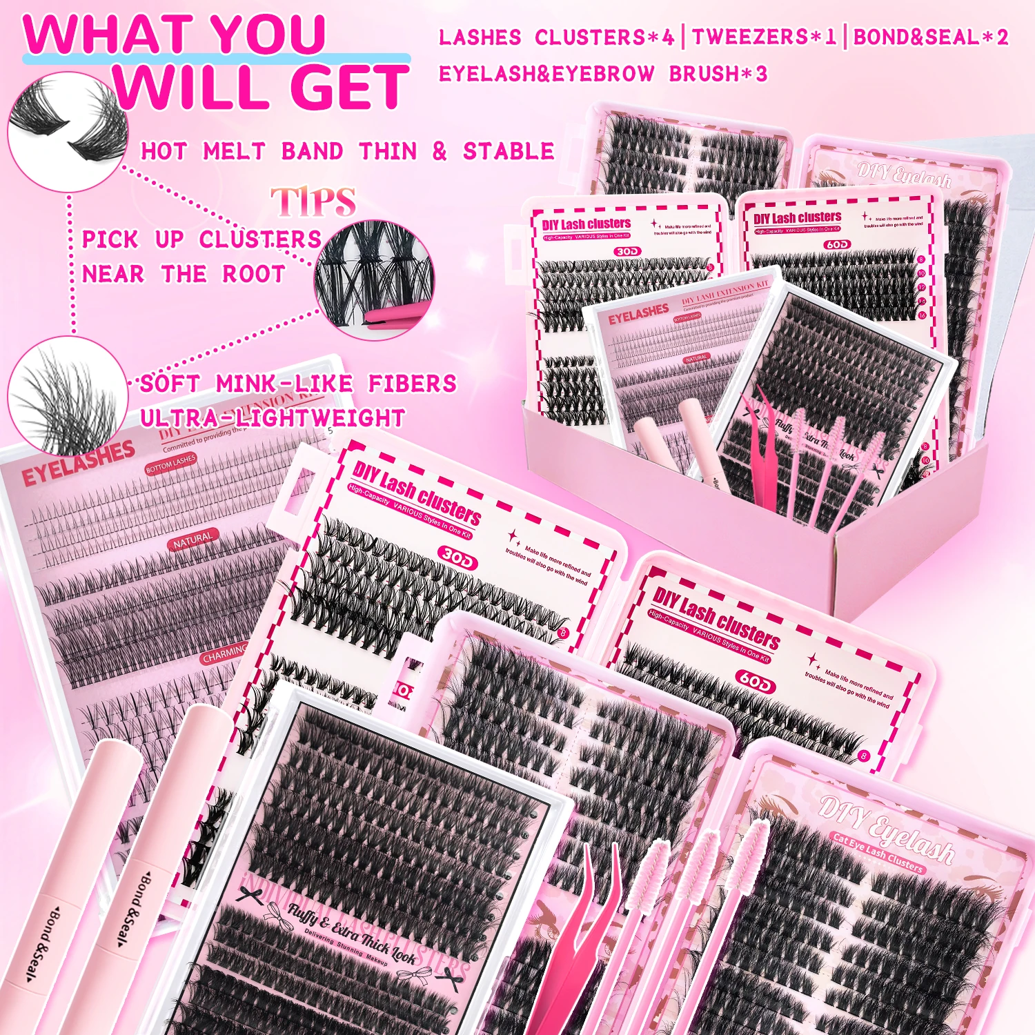 가짜 속눈썹 연장 키트 (선물 상자 포함!) 다양한 스타일이 너무 많아요, 어떤 상황에도 자유롭게 믹스 앤 매치할 수 있어요!