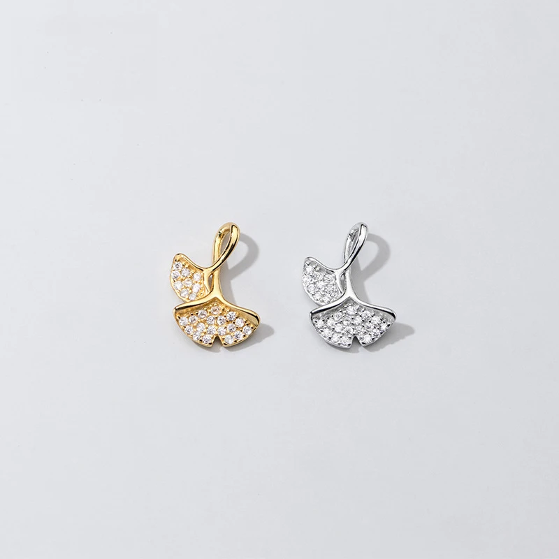 925 Silver Charms Zircon Ginkgo Leaf Pendant DIY Necklace Accessries Jewelry Silver 925 Charms Biloba Beautiful