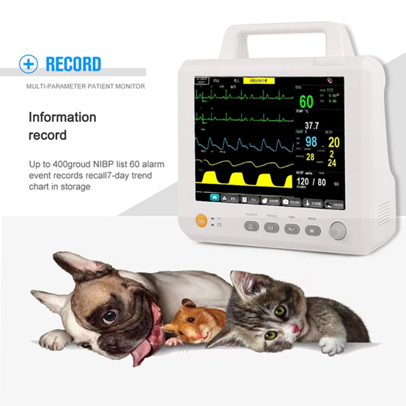 Human Veterinary Patient Monitor 8'' Medical Multi Parameter Clinical Vital Signs Monitor ECG NIBP SPO2 RESP TEMP PR HR