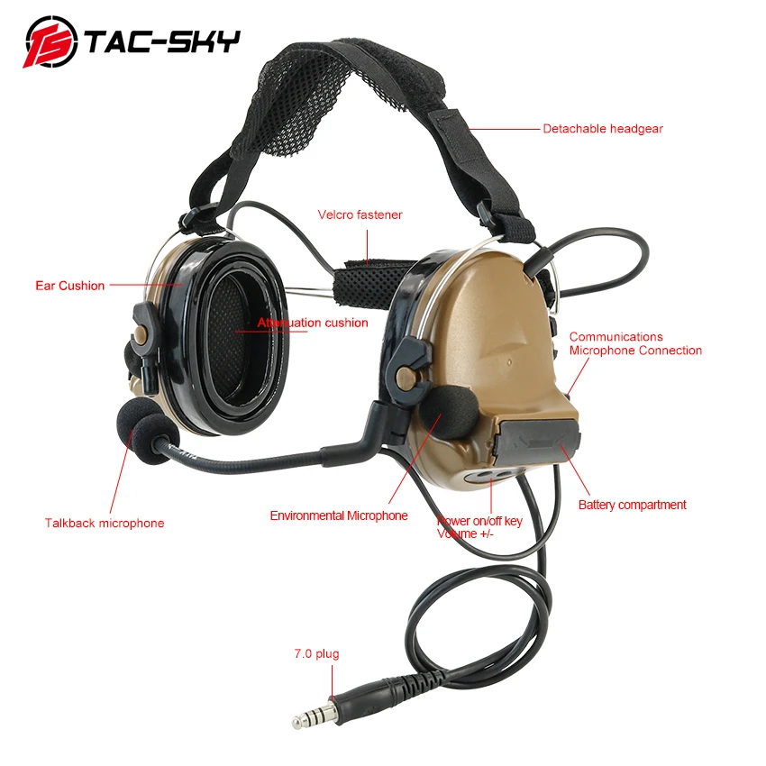 TAC-SKY Tactical C2 Headset Back Headband Version COMTA II Shooting Ear Protection Noise Reduction Headphones Tactical U94 Ptt