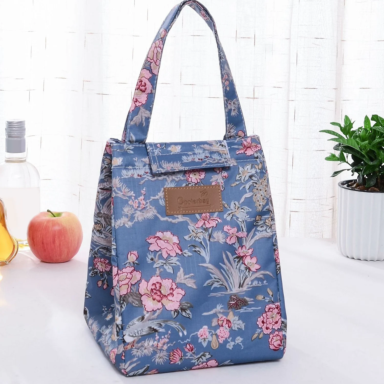 Portable Floral Print Lunch Bag Insulated Large Capacity Bento Bag Thermal Cooler Handbag For School Work Travel Picnic