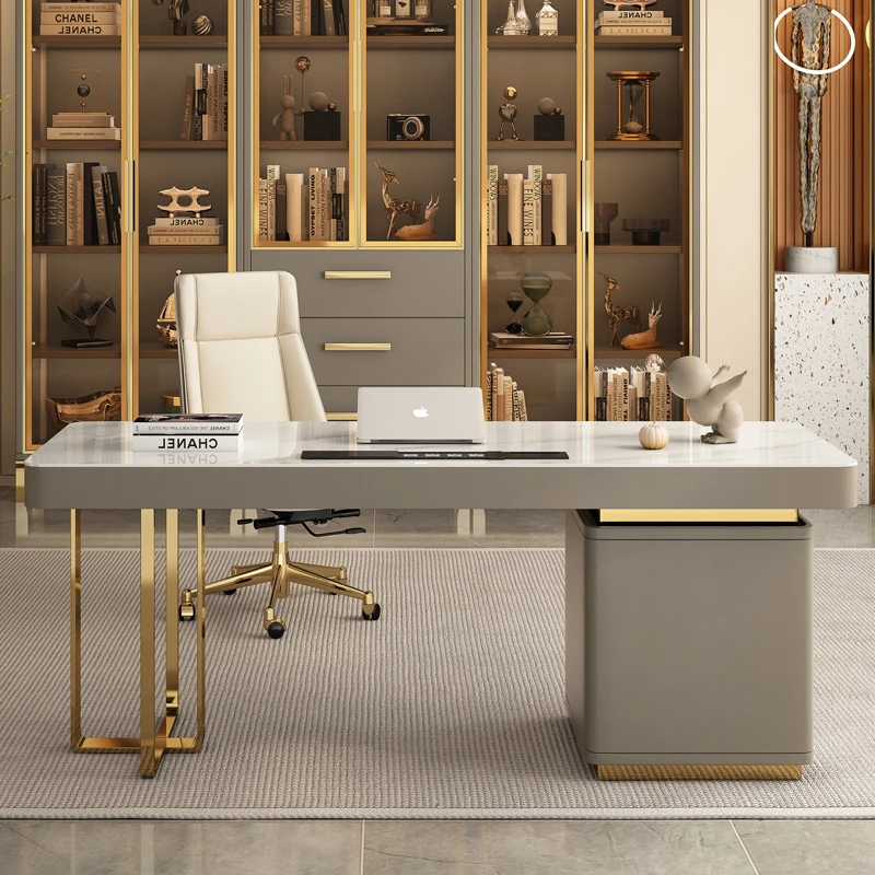 

Italian minimalist rock slab computer combination light luxury modern desk
