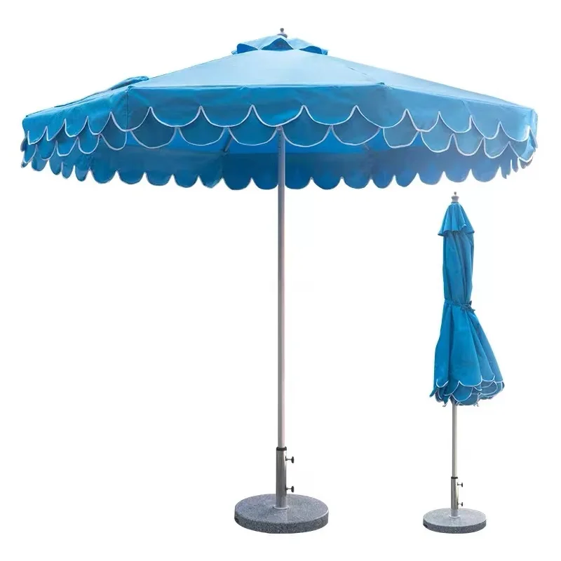 2.7m Large Custom Aluminum Pole Hotel Furniture Two-Tier scalloped Parasol Patio Swimming Pool Sun Outdoor Garden Beach Umbrella