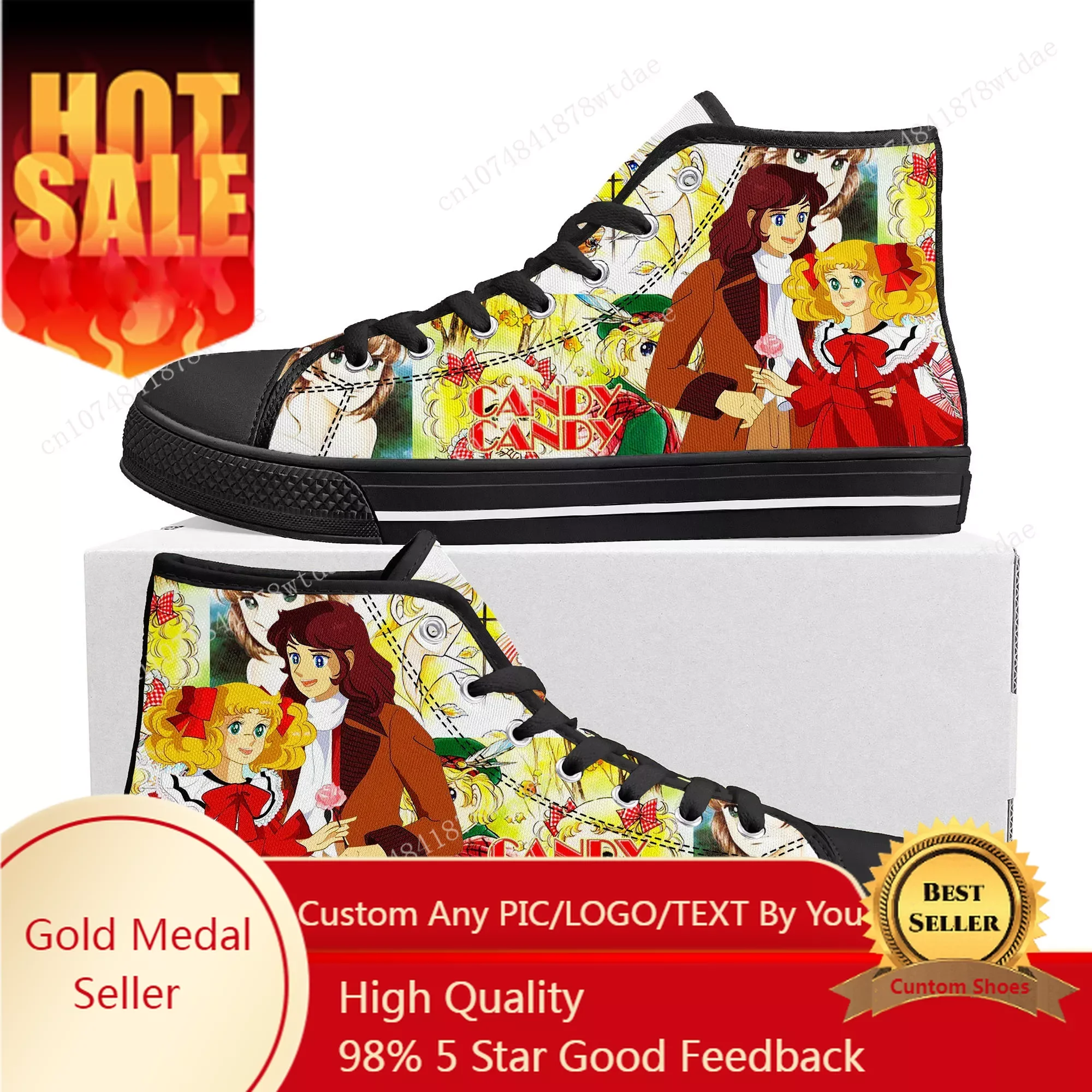 Candy Candy High Top Sneakers Heren Dames Tiener Hoge Kwaliteit Canvas Sneaker Anime Cartoon Casual Op Maat Gemaakte Schoenen