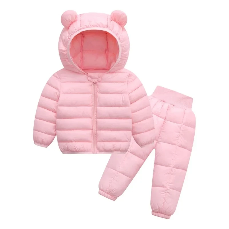 Toddler Winter Baby Girls Boys Warm Faux Down Hoody Jacket Coat Clothes Sets Children Kids Snowsuit Outerwear Pants Overalls