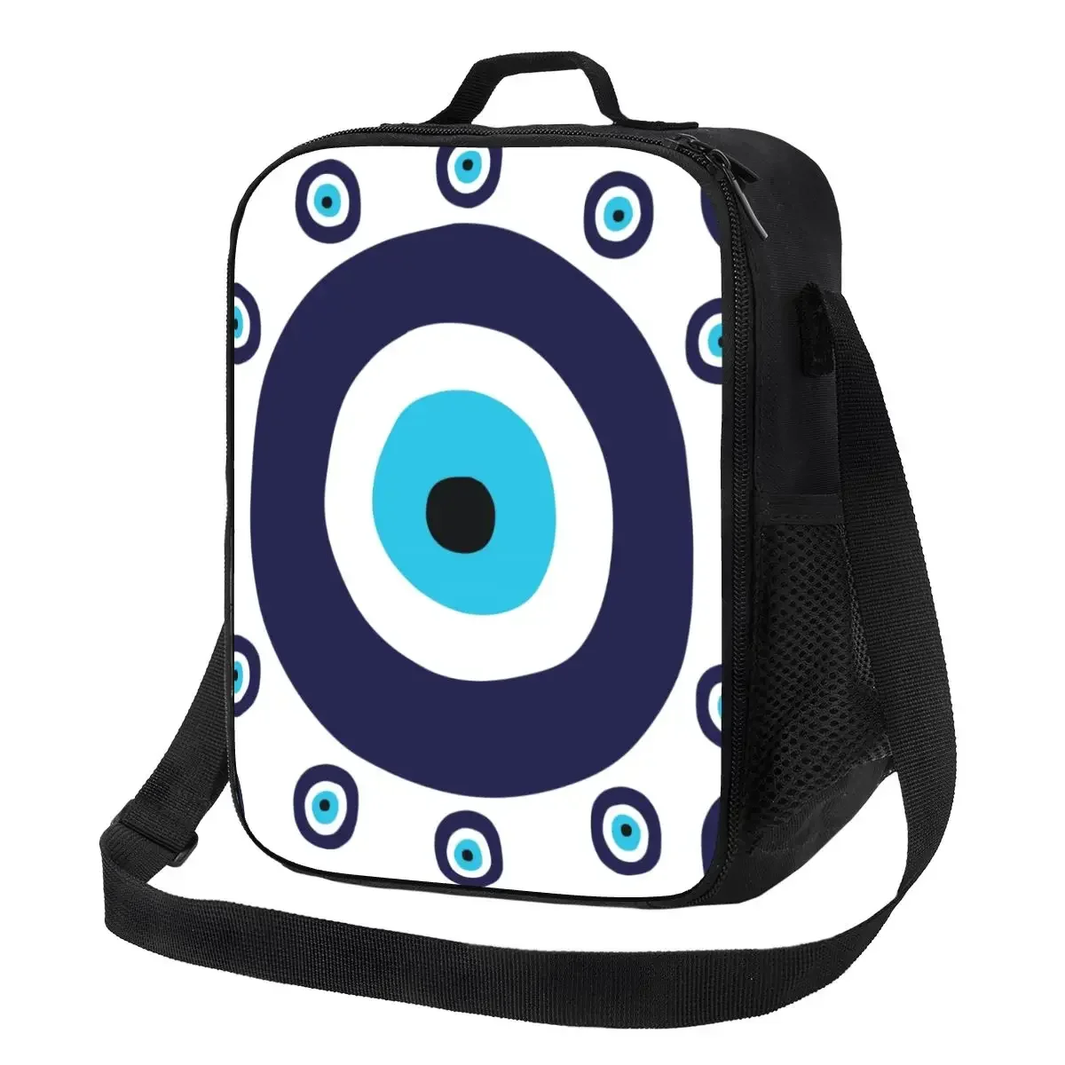 Nazar Evil Eye Lucky Charm Pattern Thermal Insulated Lunch Bag Turkish Tribes Amulet Lunch for Work School Travel Bento Food Box