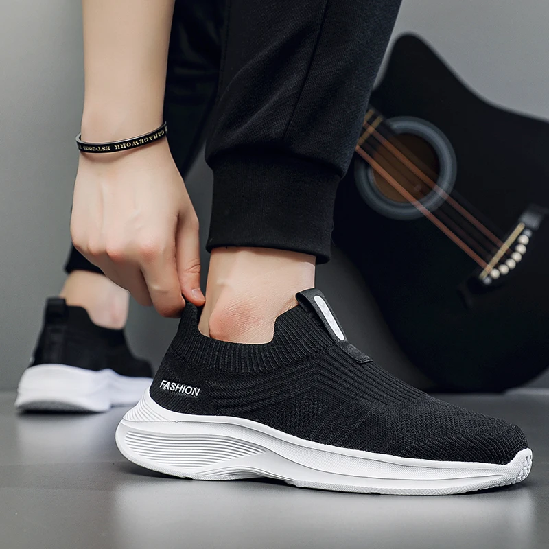 

Мужская летающая тканая дышащая мягкая подошва, легкая весенне-летняя противоскользящая амортизирующая уличная повседневная спортивная обувь с отскоком