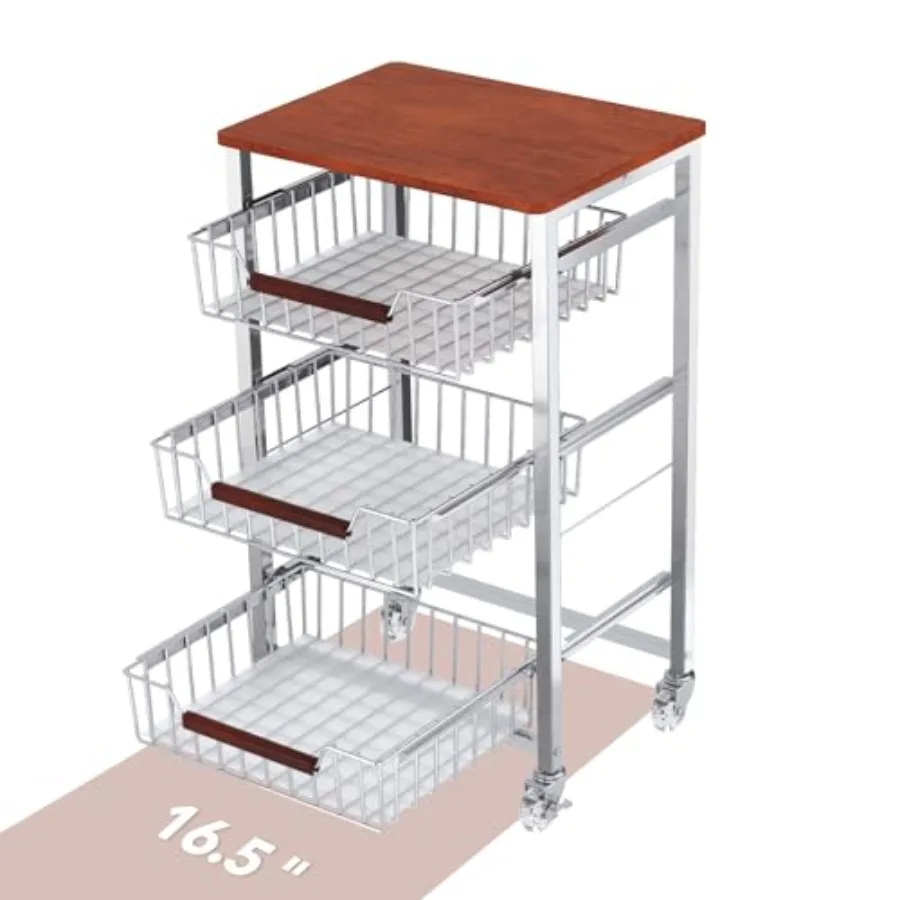 4-Tier Slim Rolling Fruit and Vegetable Storage Cart with Removable Baskets Narrow Metal Kitchen Organizer Cart on Wheels Fruit