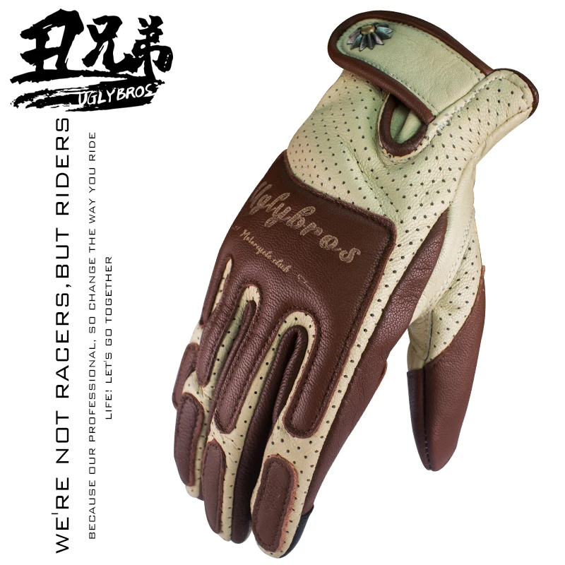 

Uglybros Retro Genuine Leather Racing Gloves for Motorcycle Full Finger For Men Women Motocross Gloves Touch-screen Outdoor Moto