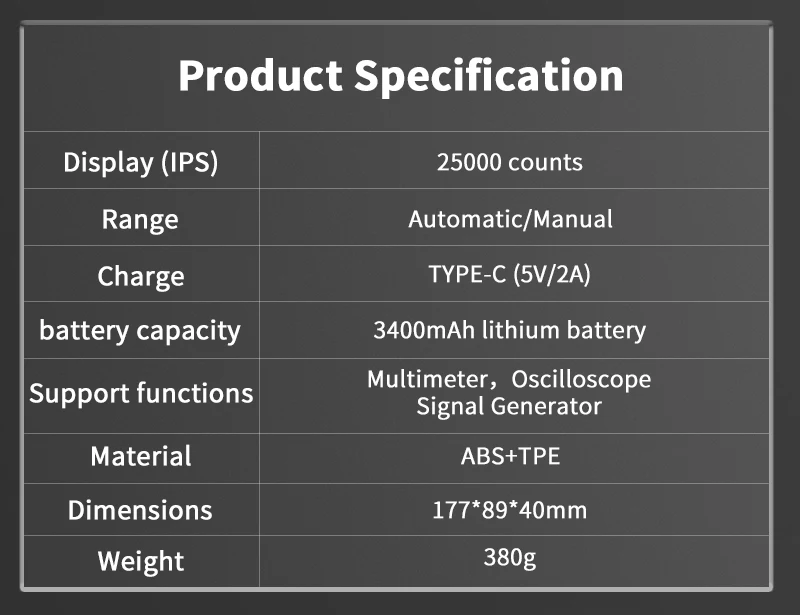 ZOYI ZT-703S 3-in-1-Oszilloskop-Multimeter mit 3,5-Zoll-IPS-Display, 25000 Zählungen, Zweikanal, 50 MHz Bandbreite, 280 MSa/s hoch – Detail 16