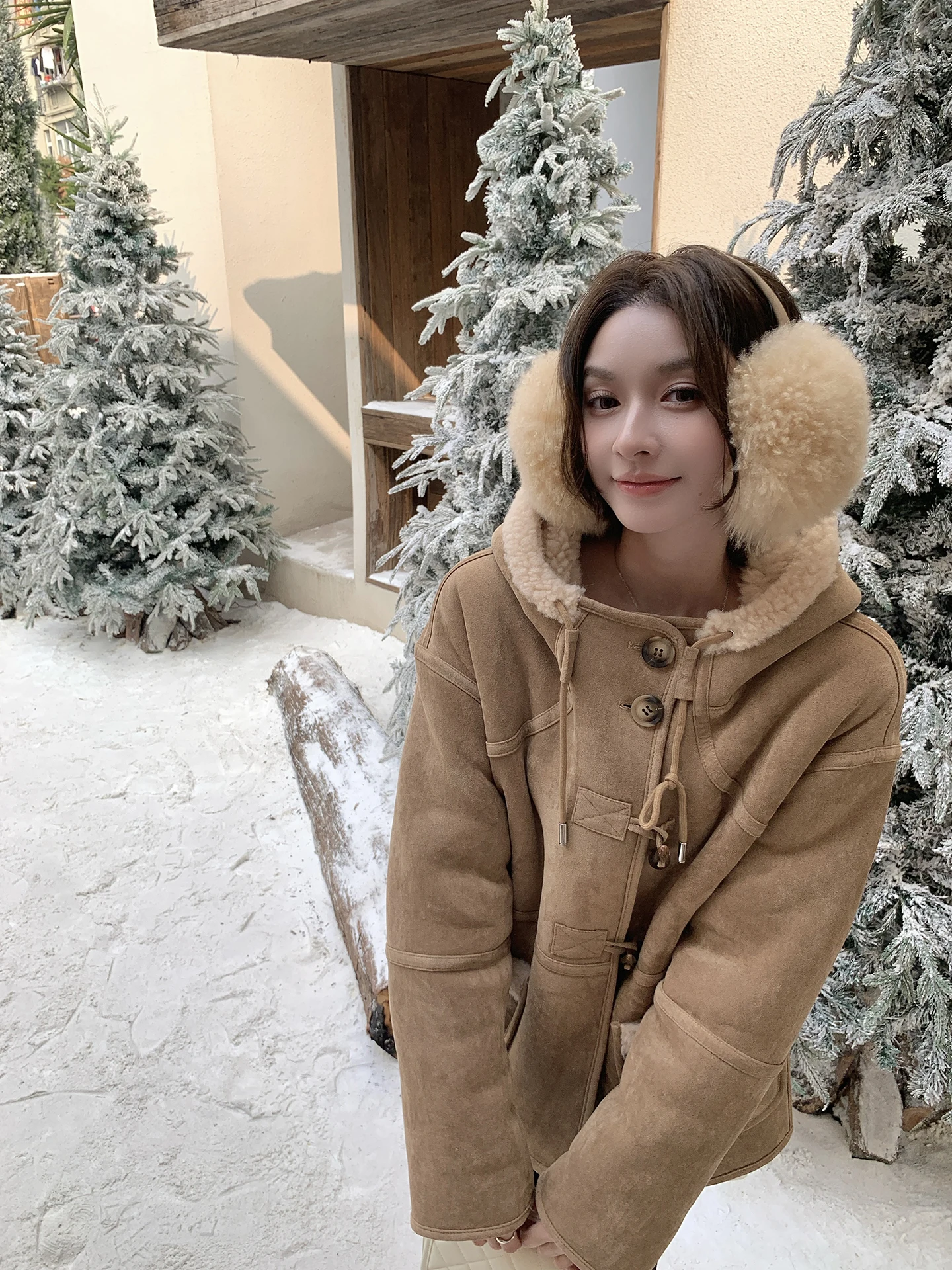 Retro thiened pele de cordeiro casaco feminino coreano sle inverno camurça calor outerwear suporte ajuste longo sve com capuz comprimento médio