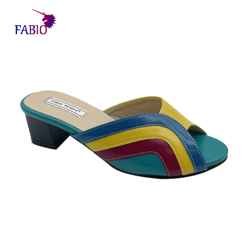 Italian new fashion style multi-color striped splicing design outdoor leisure beach women's slippers