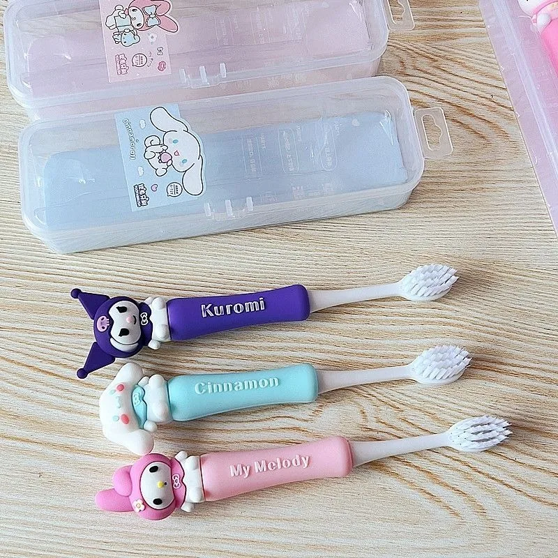 

Sanrio Soft Bristle Toothbrush with Case Kuromi Hello Kitty Silicone Handle Toothbrush Home or Travel Oral Cleansing Girls Gift