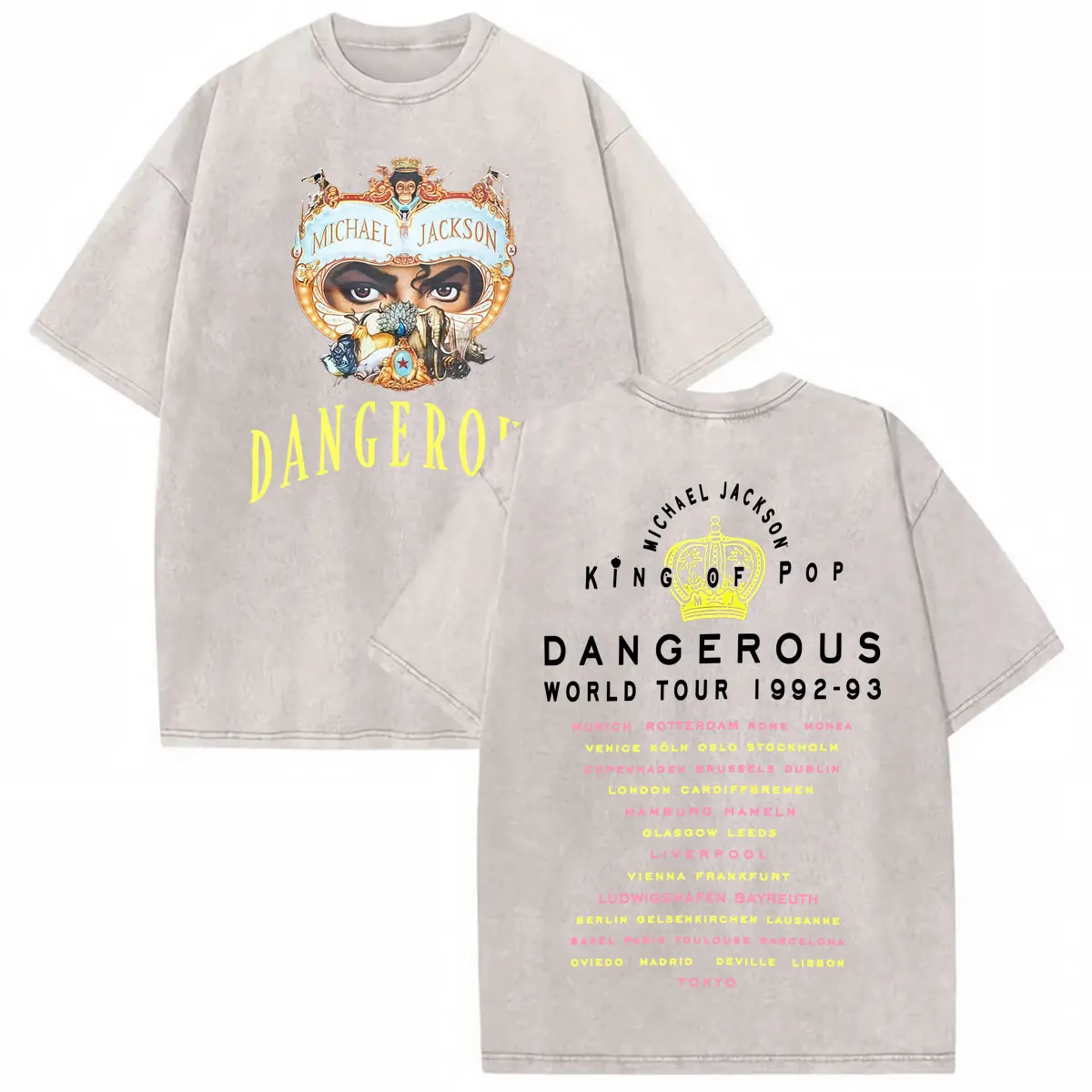 Vintage Washed King of Pop Michael Jackson Dangerous World Tour T Shirts Men Women Harajuku Hip Hop Casual Short Sleeve T-shirts view 3