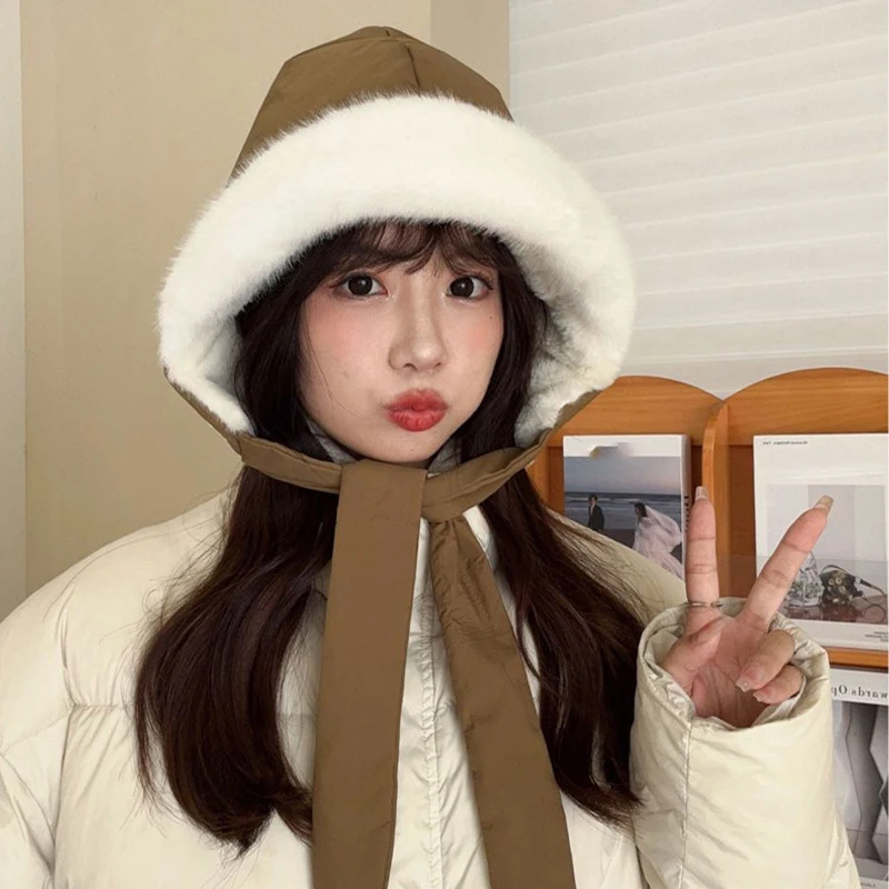 1 قطع جديد الخريف والشتاء قبعة واحدة استخدامين كحقيبة دافئة سدادات حماية الأذن قبعة المرأة تسلق الجبال قبعة