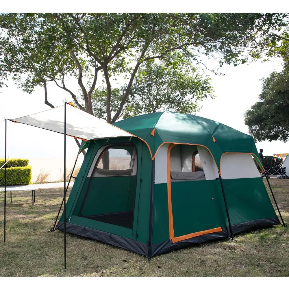 Large Tent 6 Person,Family Cabin Tents,Straight Wall,3 Doors and 3 Windows with Mesh,Waterproof