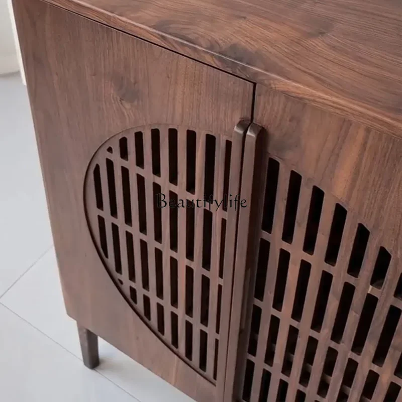 ls 18New Chinese North American black walnut dining side cabinet simple Zen bright moon cabinet solid wood