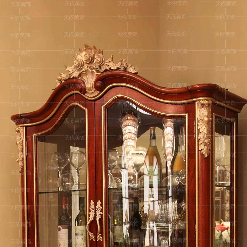 European double door solid wood carving to do the old high wine cabinet display cabinet villa Italian luxury wine cabinet