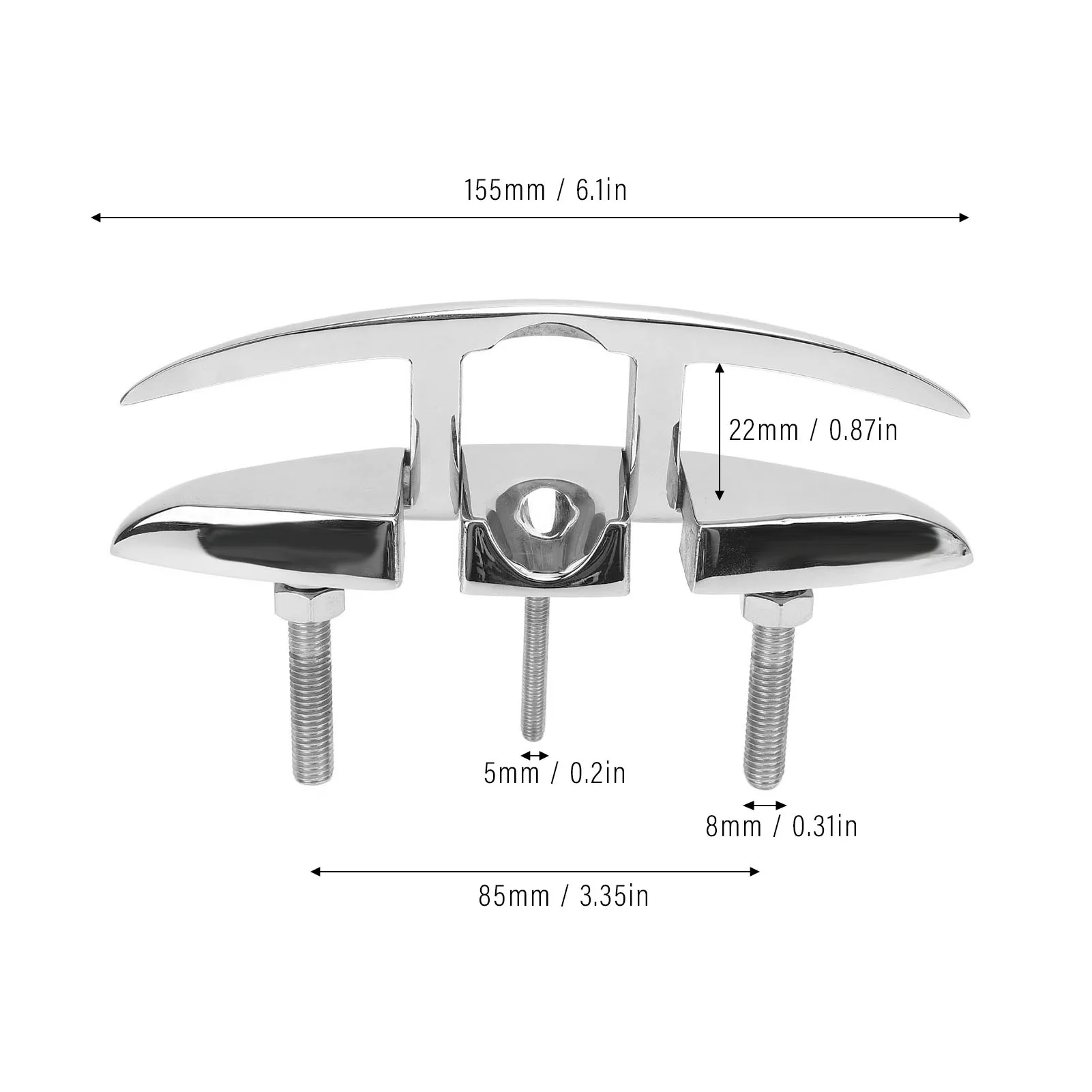 Pull Up Boat Folding Cleat Polished Up Dock Cleat 6in 316 Stainless Steel Long Lasting for RV Yacht Cargo Ship Speedboat