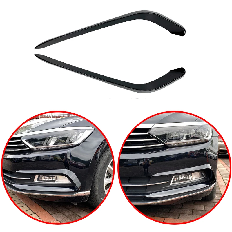 

For VW VOLKSWAGEN Passat B8 2016-2019 Front Bumper Fog Lamp Light Car Sticker Spoiler Lip Blade Lower Grille Glossy Black