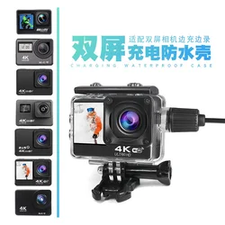 4K Action Camera Waterproof Case Charger/Charging Box USB Cable for AXNEN A10/H10/F88 EIS Anti-shake S9 S9 Pro 4KUltra Motocycle