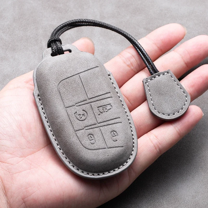 Leather Car Key Case Cover Shell For Jeep Chrysler 300 200 Dodge charger Grand Cherokee Wrangler Compass Renegade For Fiat 500X