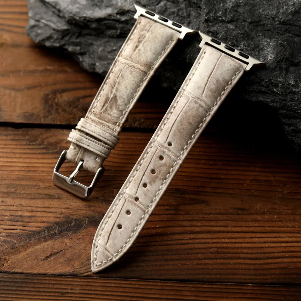 Handcrafted Himalayan White Crocodile Leather Watch Band Genuine Leather Replacement Strap 42 45 46 49mm