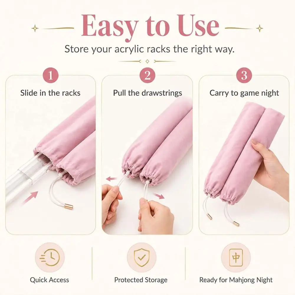 Anti-Scratch Mahjong Rack Storage Bag Drawstring Closure Large capacity Mahjong Accessories Pouch Soft Elegant