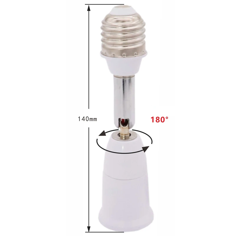 Universal E27 to E27 Lengthened Lamp Base 180 degree Rotation Tube LED Light Bulb Extension Lamp Holder Head Conversion Socket