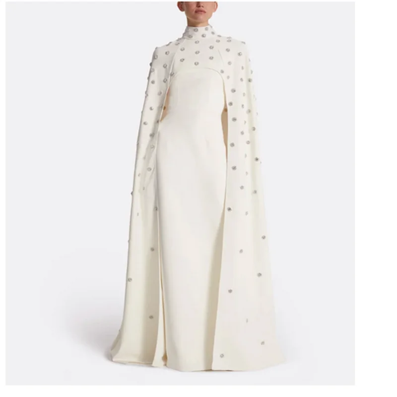 Ivory Luxury Women Dress Muslim Long Evening Dresses 2025 Beading  Designers Elegant  Hight Neck Prom Dresses Customized