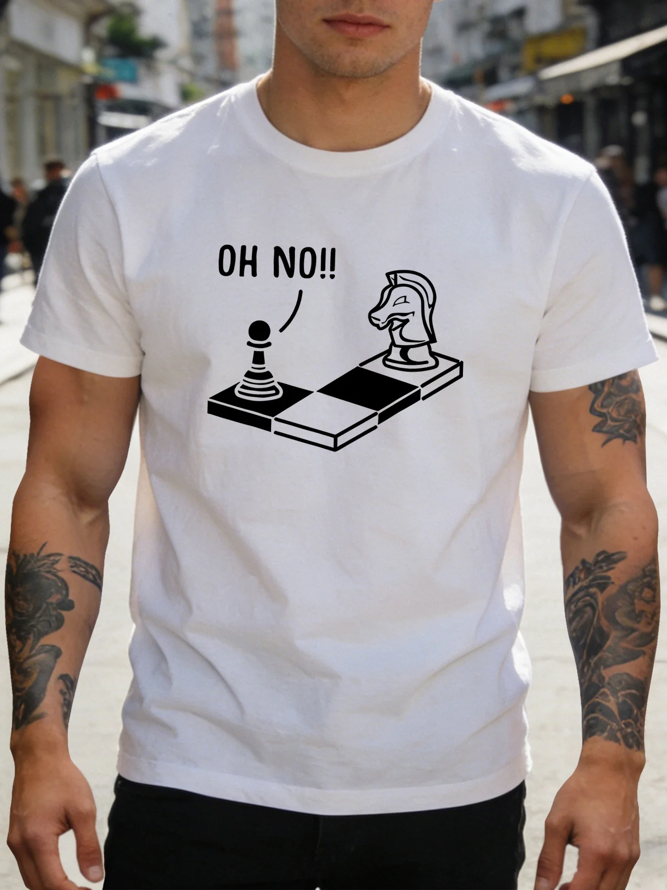 Men Short Sleeve Cotton Tee Chess Pawn Knight Funny Crew Neck Graphic Gift Chess Lover Father Male Soft Casual Summer Daily Top