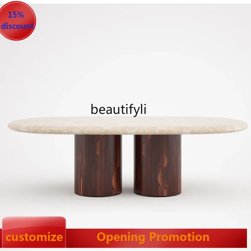 

G1218 Wabi Sansan Natural Marble Travertine Coffee Table Long Table Designer Solid Wood Legs Medieval Coffee Table G1218