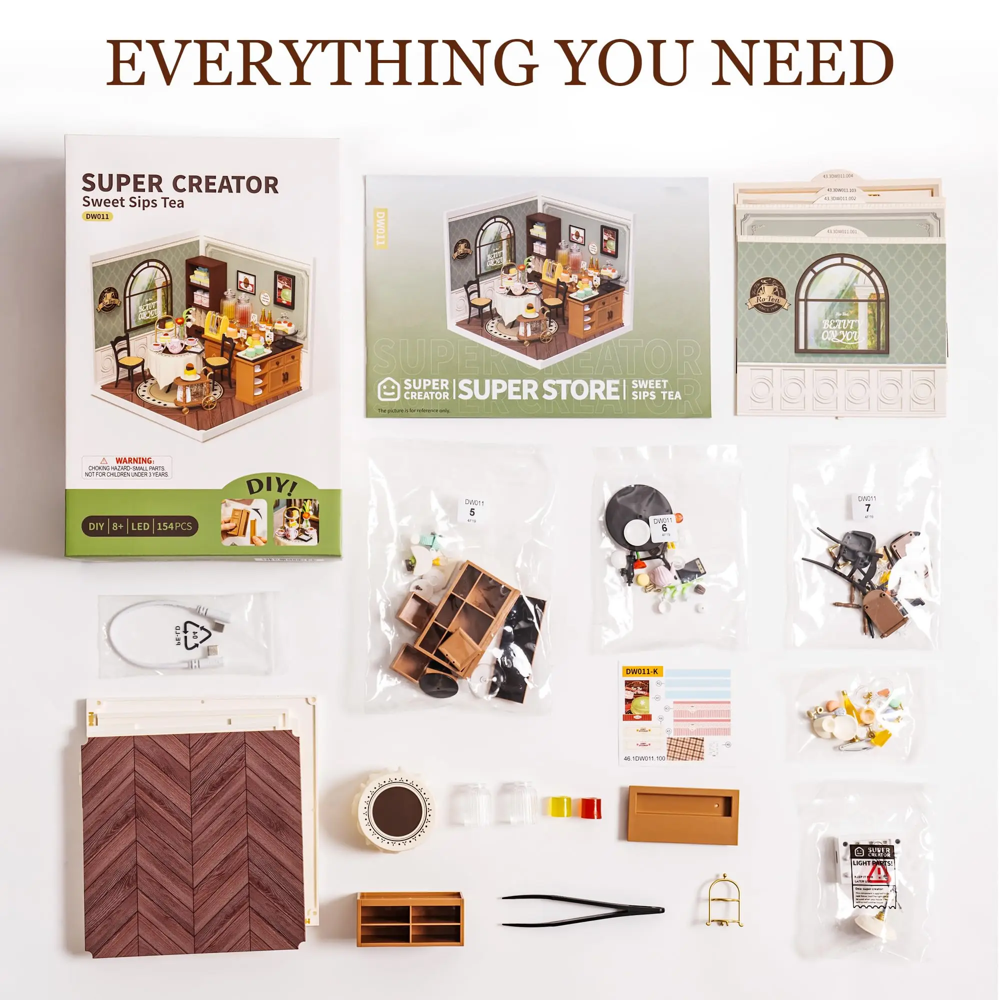 Robotime Rolife Puppenhaus-Baustein-Sets für Kinder, Yum Burger, gemütliches Cheers Bar, süße Sips, Tee, Kunststoff-Bauset