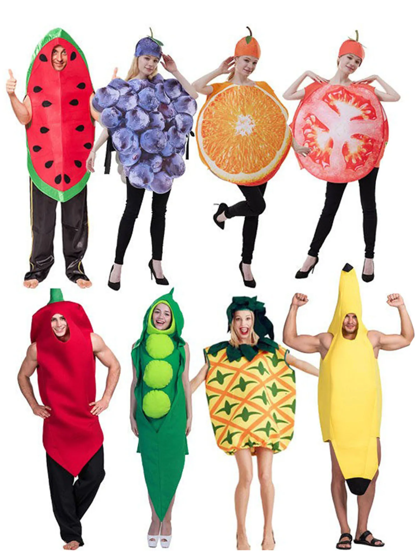 

Halloween Costume Fruit Party Stage Performance Polyester Gown Watermelon Pineapple Tomato Orange Banana Costume