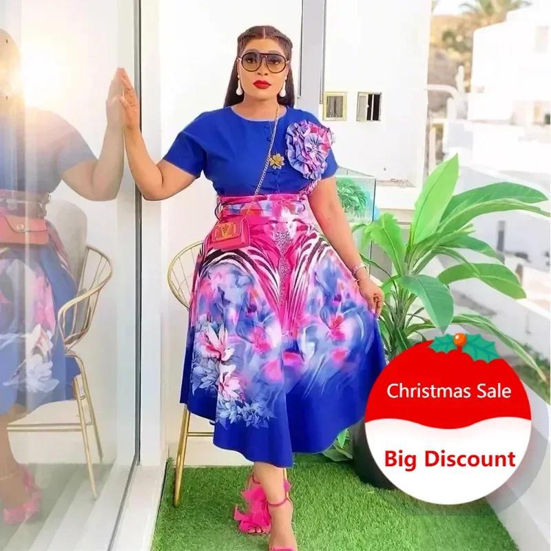 2025 Spring Dashiki African Clothes for Women 2PCS Sets Tops And Skirts Suits Ankara Print Outfits Plus Size Wedding Party Dress