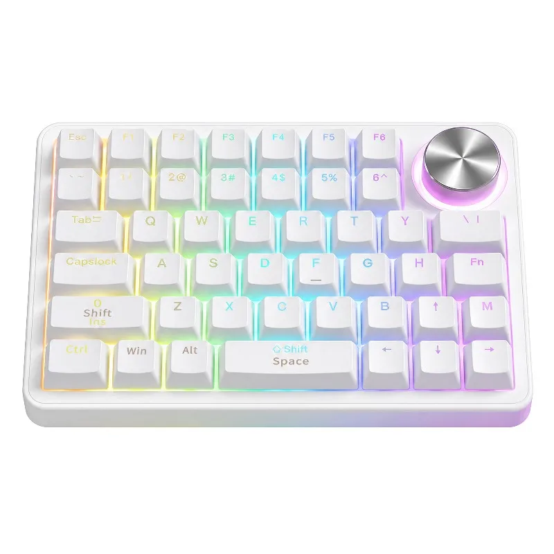 CM45 Bluetooth Three Mode Single Hand Mechanical Keyboard Knob 45 Key RGB Hot Plug Left Hand Game Keyboard Mute Purple Axis
