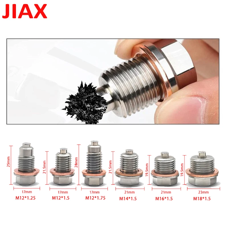 Magnetic Oil Pan Drain Plug M10-M22 Stainless Steel with Strong Neodymium Magnet and Copper Washer for Car Engine