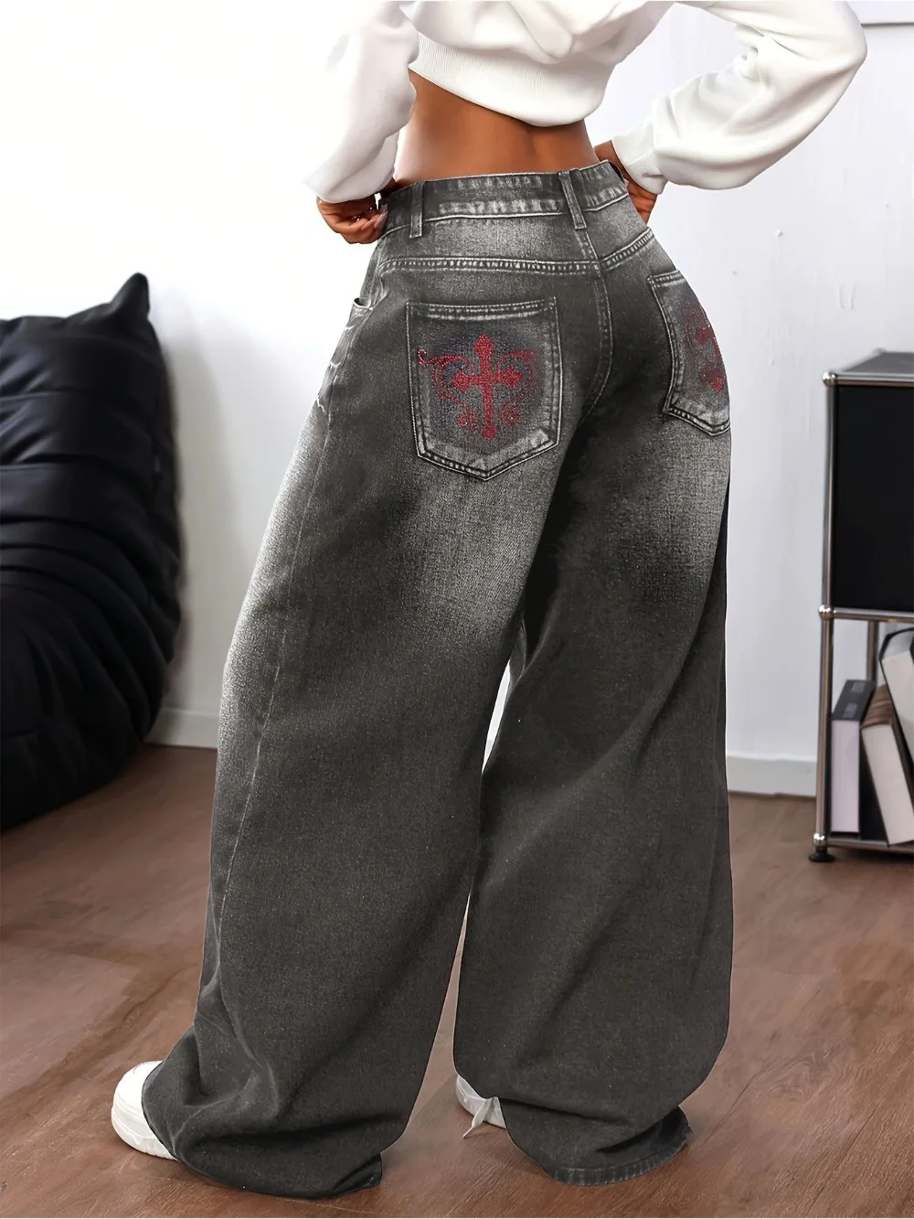 American Y2K 2025 New Baggy Wide Leg Black Jeans Overszied Women Street Casual Joker Denim Pants Couple Jeans Vintage Streetwear