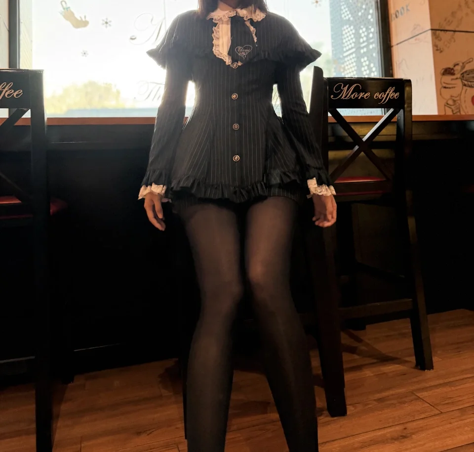 Halloween Subculture Y2K Gothic Dress Set Women Flared Sleeve Peter Pan Collar Striped Slim Dress Harajuku Y2K Jirai Kei Shorts