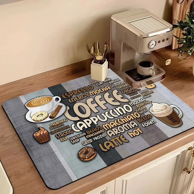 VIKAMA Retro Coffee Mat Super Absorbent Non-slip Drain Pad Quick Dry Kitchen Counter Protector Home Supplies