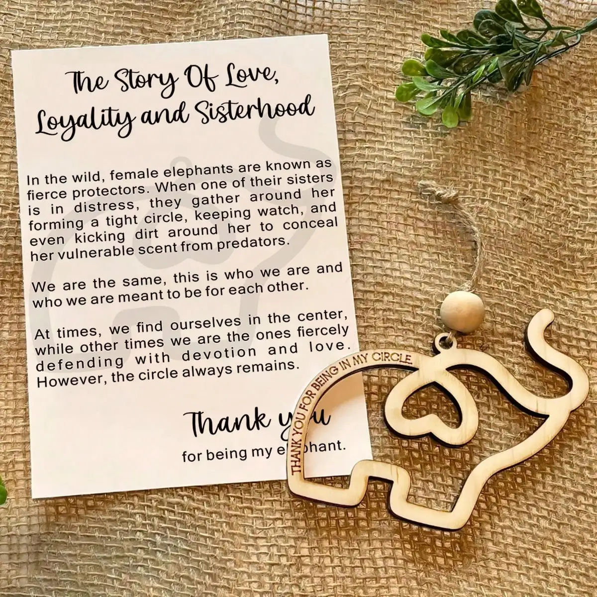 1pc Friendship Elephant Card, Wooden Elephant Christmas Ornament With Story - Image 4