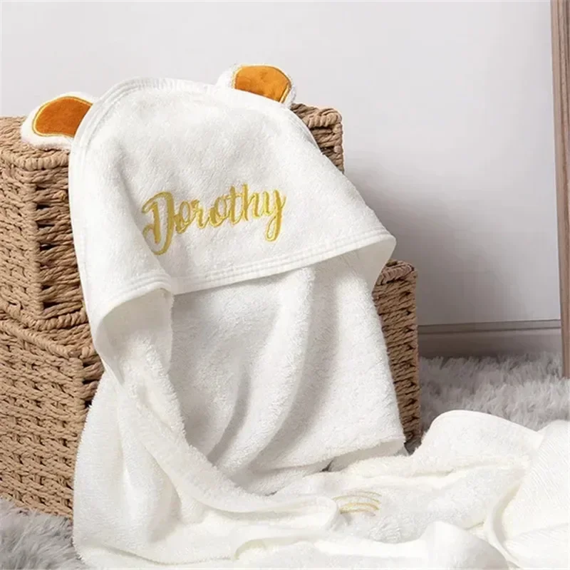 Personalized embroidery, hooded bath towel, with cute ears, high quality super soft, baby gifts, holiday anniversary gifts