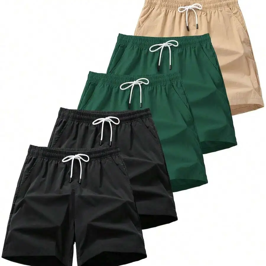 Mens 5pcs Solid Color Drawstring Beach Shorts Casual Summer Swimwear Plus Size