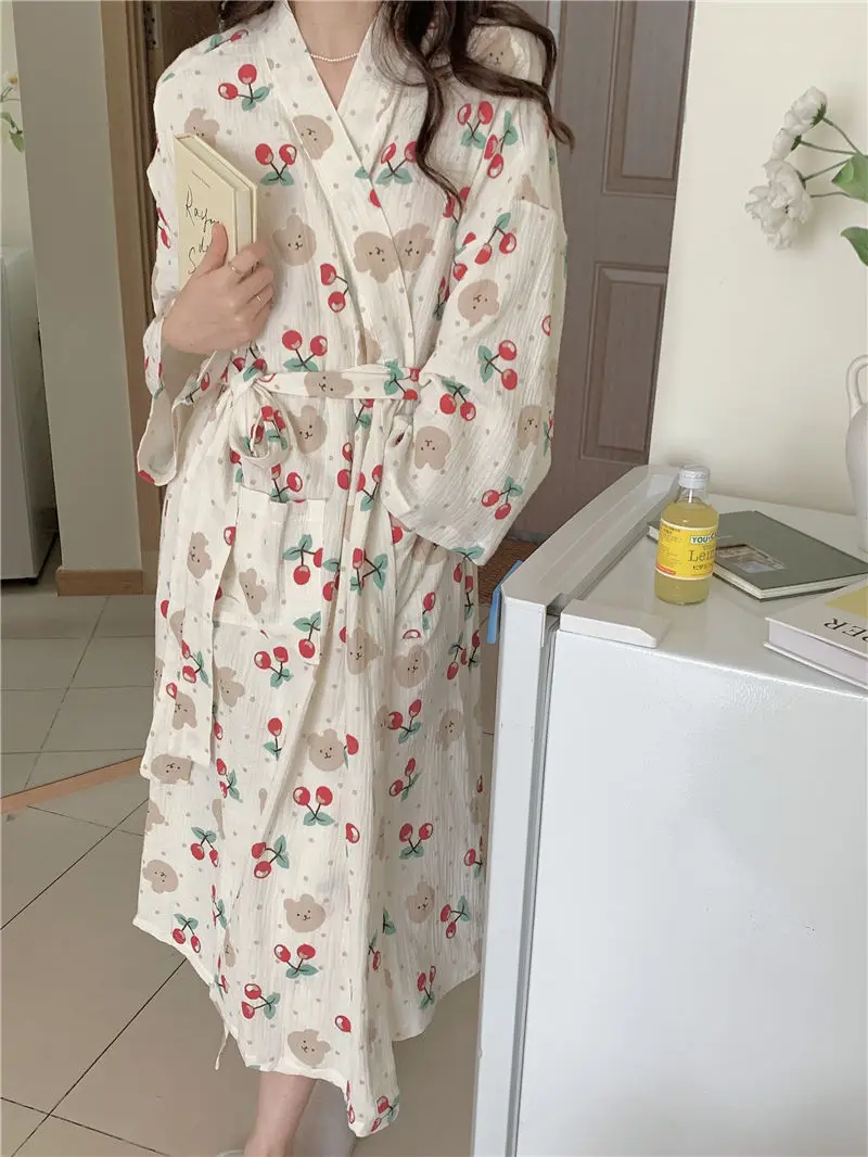 Kimono Women\'s Pajamas Robe Mid Length Spring Autumn Long Sleeve Cute Pyjamas Pyjama Evening Gown Summer Clothes for Sleep Sexy