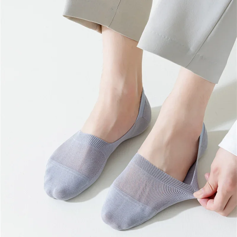 Cotton Mens Sock Slippers Summer Thin Breathable Invisible No Show Socks Men Male Solid Color Non-slip Silicone Low Cut Socks